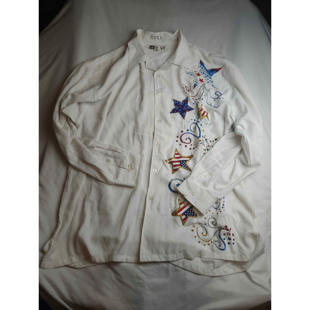 Daniel Ellissa Mens 5XL White Patriotic Stars American Flag Button Down Shirt